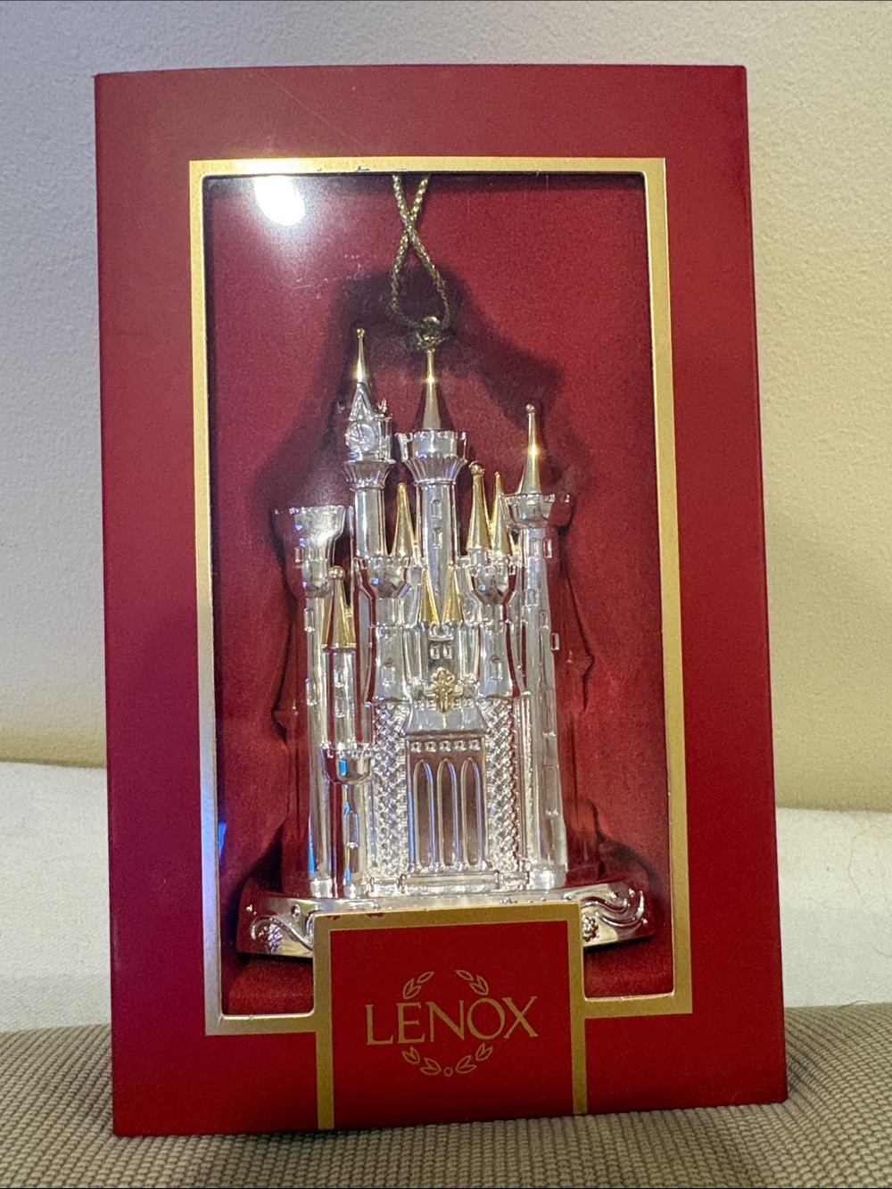 Lenox Silver and Gold Castle Ornament with Red Presentation Box